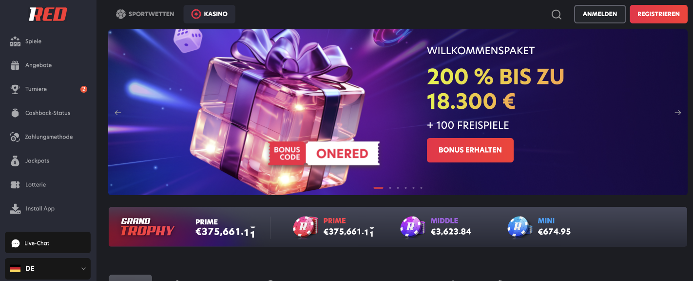 Online Casino 1Red Projektstartseite
